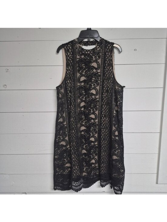 love, Fire Dresses & Skirts - Love Fire Black Lace Sleeveless Dress With Nude Lining Floral Pattern High Neck
